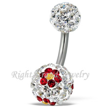 316L Surgical Stainless Shamballa Flower Crystal Dotted Double Navel Piercing